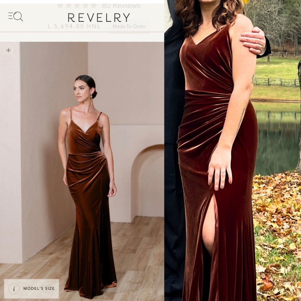 Rory Revelry Velvet Rust 621 Dress, size 8
